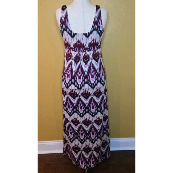 Neesha Dress Maxi Sleeveless Smocked Tie-dye Ikat Purple Pink Satiny Med Large - Picture 2 of 8